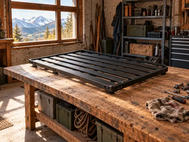 A roof rack on a workshop bench